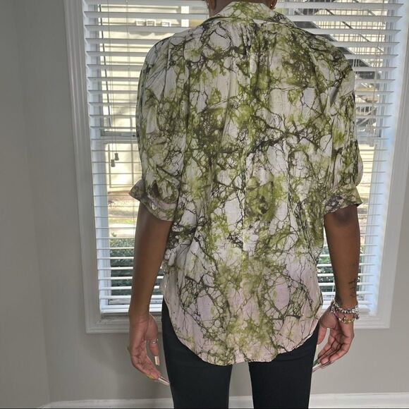 Revolve Fifteen Twenty Silk pajama style Sheer Natural Print Top Small - Picture 8 of 16